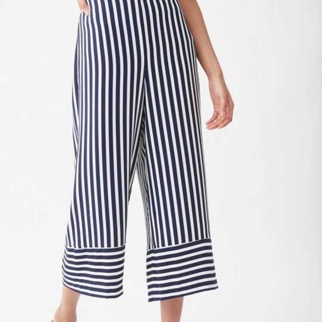 Joseph Ribkoff Blue Stripe Wide Leg Pull On Crop Pants Us 10 Nwt Flaw